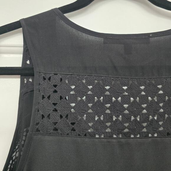 Daniel Rainn Black 100%Silk Sleeveless Blouse Size M Embroidered Lined Boho Chic - Picture 4 of 9